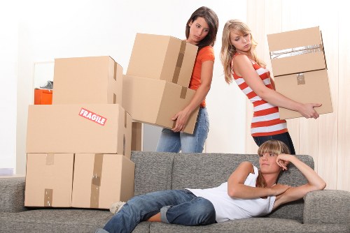Packed boxes and household items arranged in a removal truck